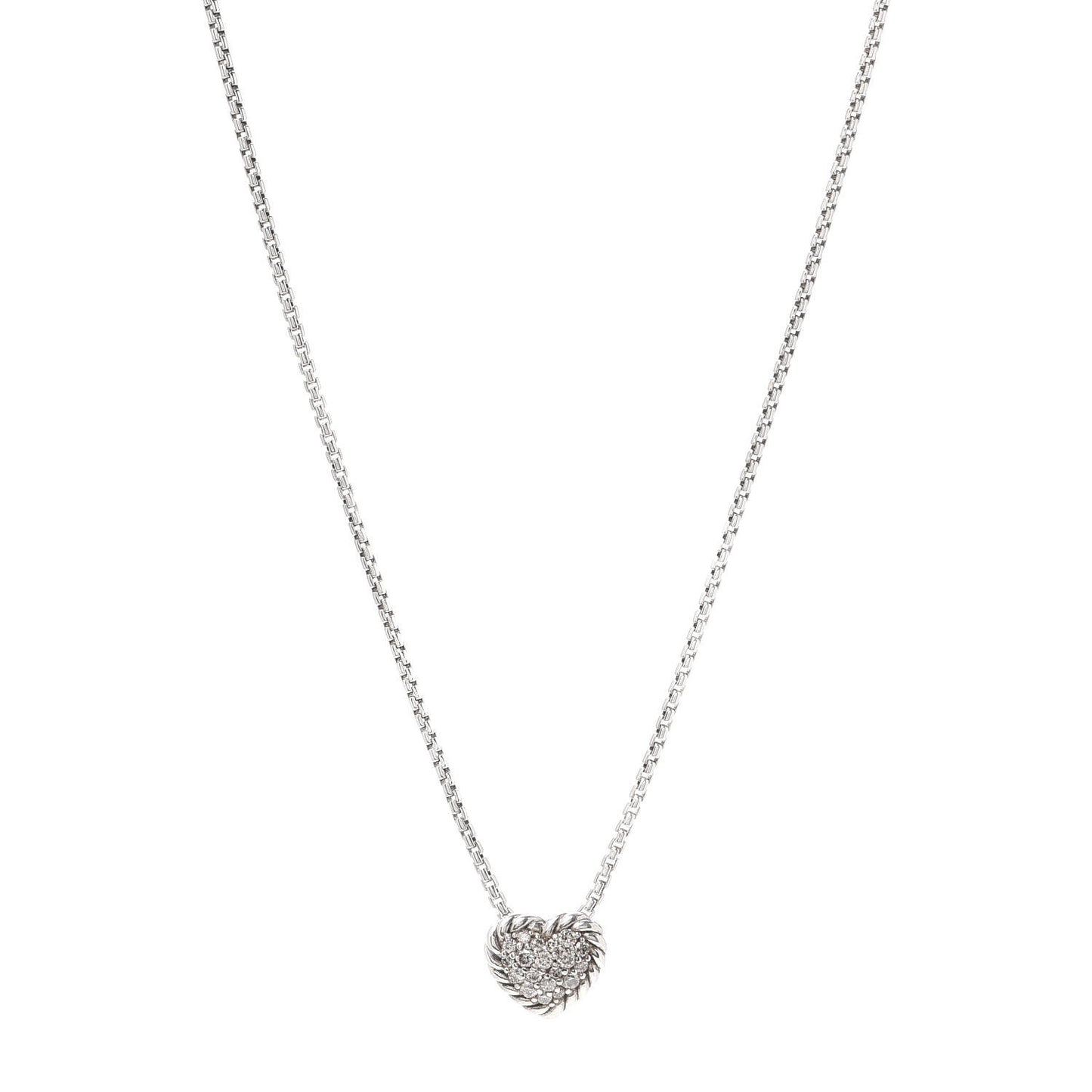 Sterling Silver Diamond Petite Pave Heart Necklace