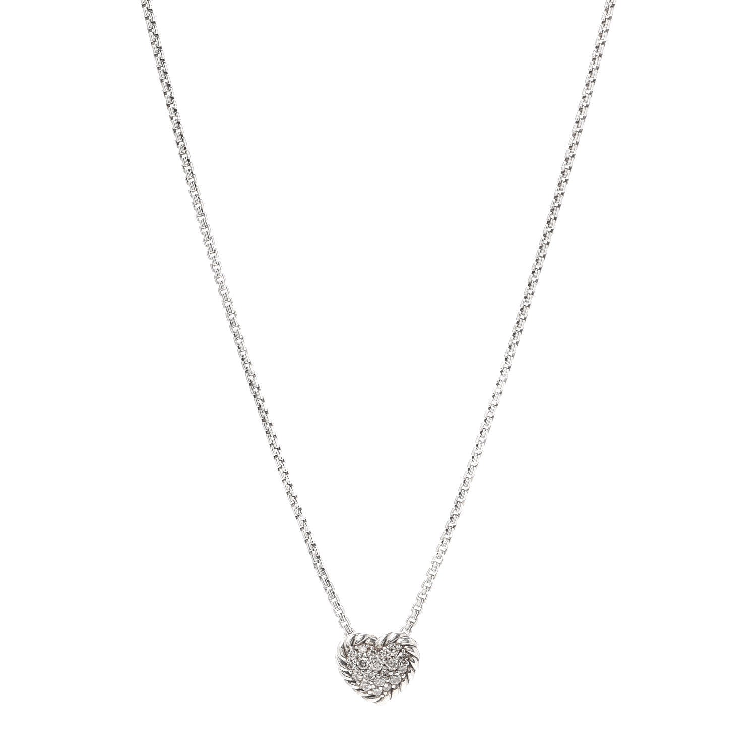 David Yurman Sterling Silver Diamond Petite Pave Heart Necklace 1 of 5