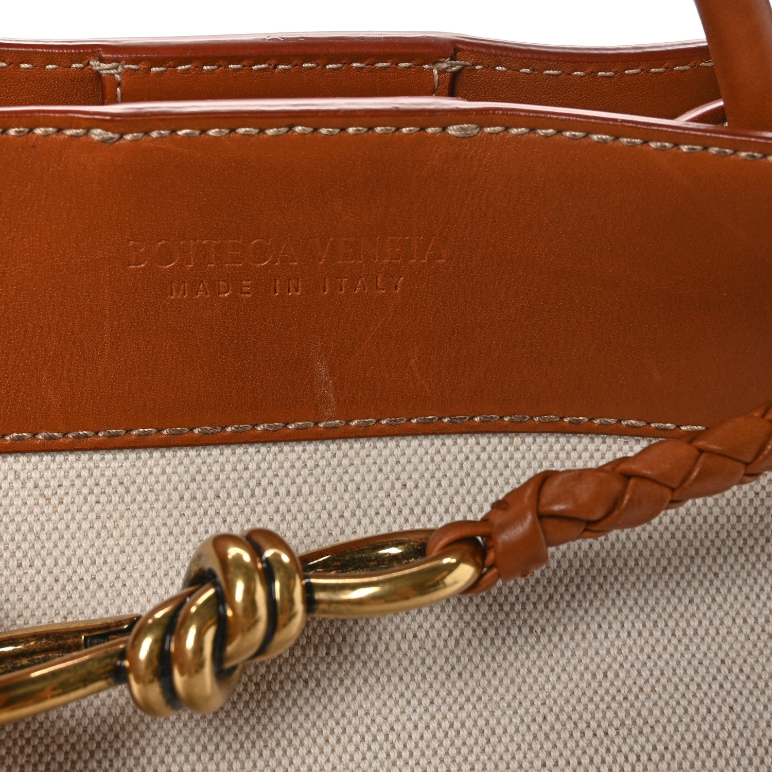 Bottega Veneta Washed Canvas Calfskin Small Andiamo Shoulder Bag Natural Light Wood 10 of 10