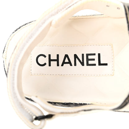 Chanel Printed Calfskin Velcro Dad Sandals 38.5 White Black 6 of 8