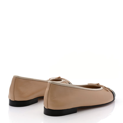 Chanel Lambskin Cap Toe CC Ballerina Flats 40 Beige Black 4 of 9