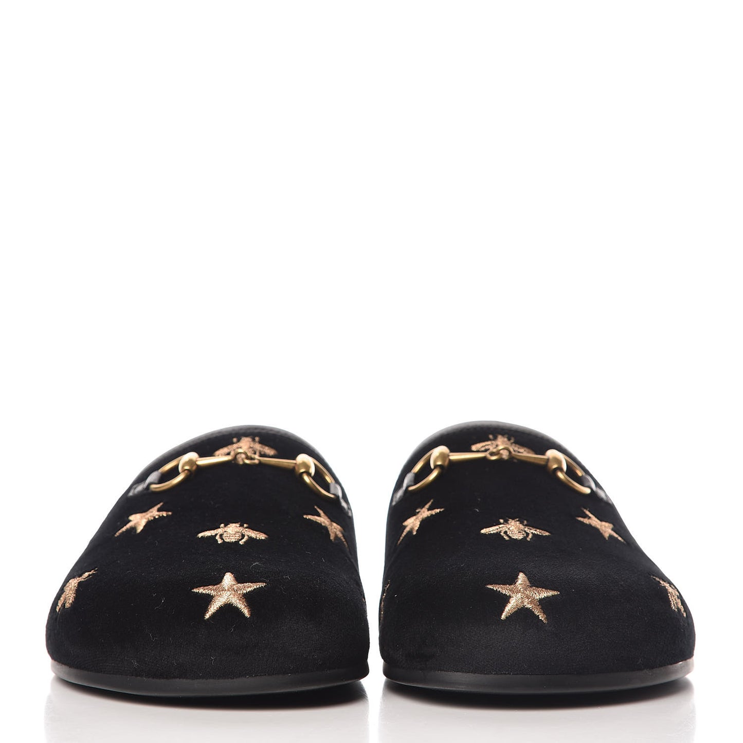 Softy Velvet Malaga Kid Bee Star Embroidered Womens Horsebit River Slippers 37 Black