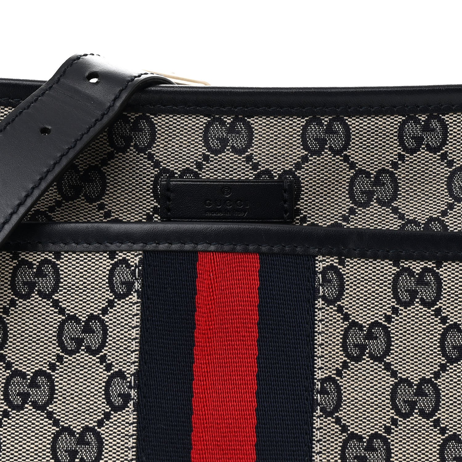Gucci GG Supreme Monogram Web Flat Messenger Bag Navy 8 of 11