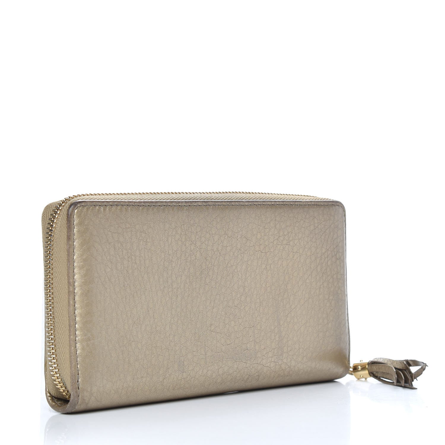 Gucci Metallic Pebbled Calfskin Soho Zip Around Wallet Golden Beige 3 of 8