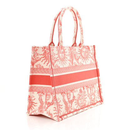 Christian Dior Canvas Embroidered Medium Toile De Jouy Soleil Book Tote Coral 3 of 11