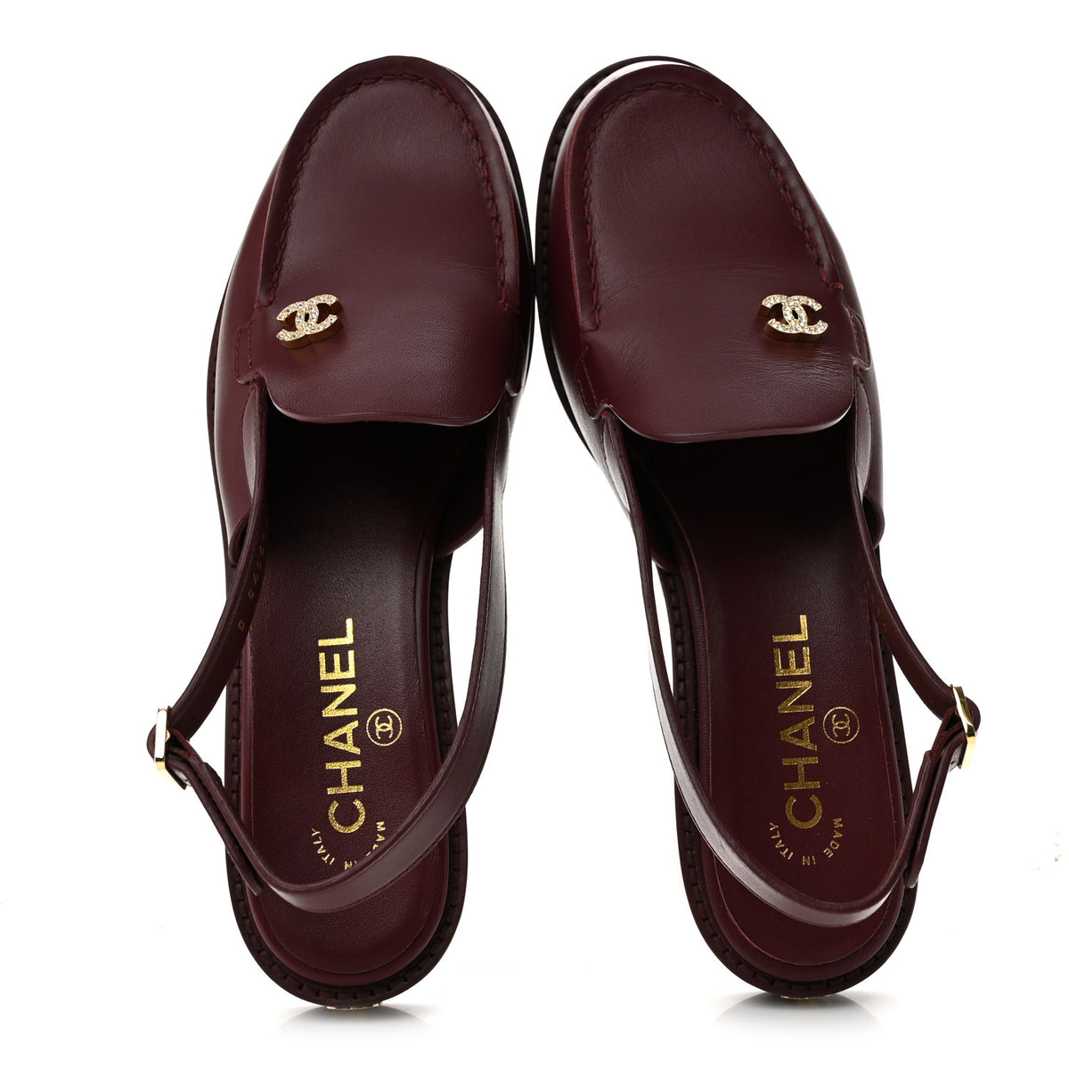 Chanel Calfskin Crystal Slingback Loafers 37 Dark Burgundy 2 of 9