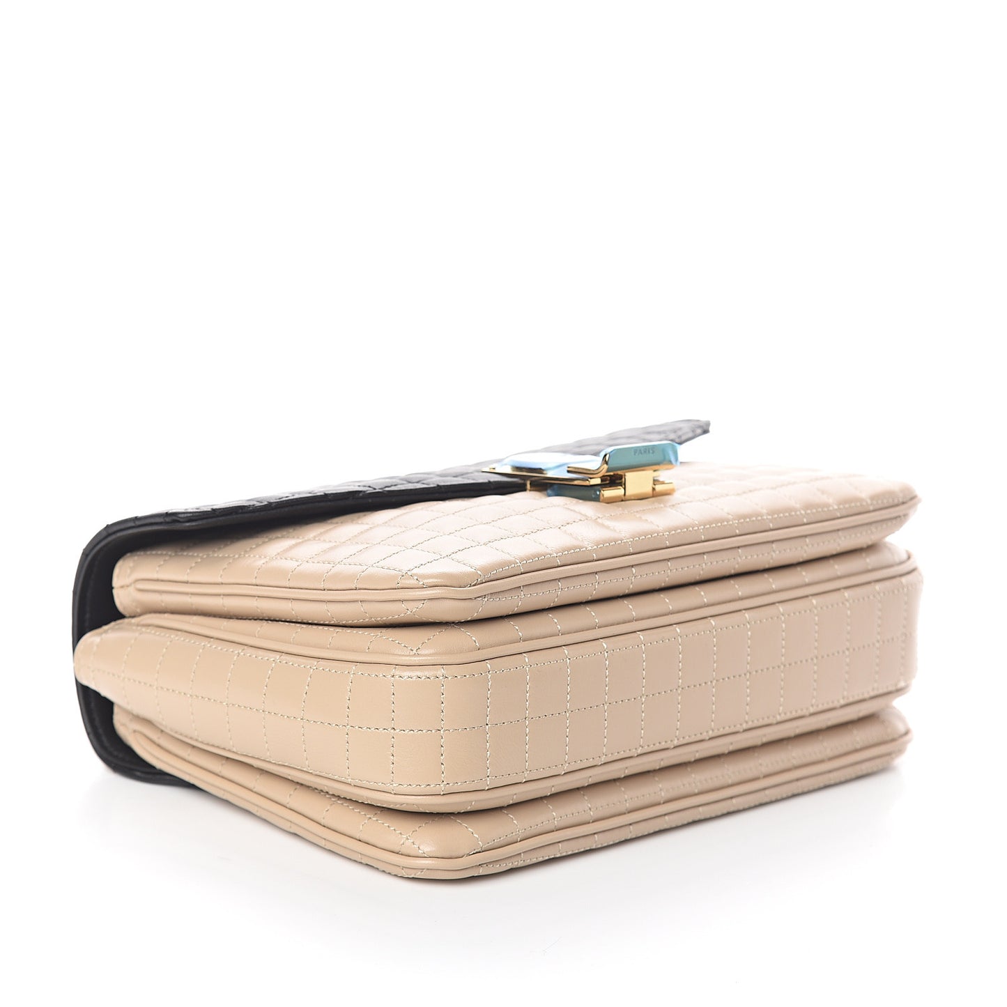 Calfskin Quilted Medium C Bag Black Beige