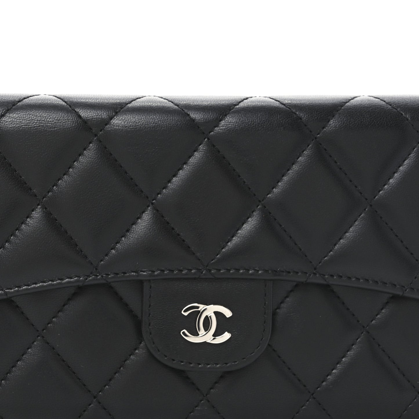 Lambskin Quilted Large Flap Wallet Black