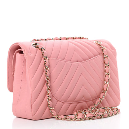 Chanel Caviar Flat Chevron Quilted Medium Double Flap Pink 3 of 12