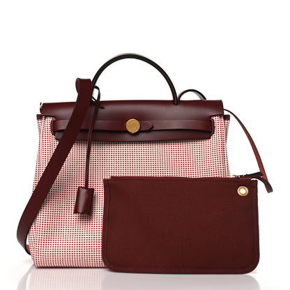 Hermes Criss Viking Vache Hunter Herbag Zip Retourne 31 PM Ecru Framboise Rouge 3 of 11