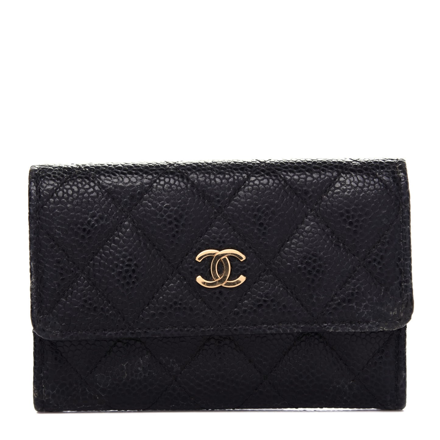 Caviar Quilted Flap Card Holder Black