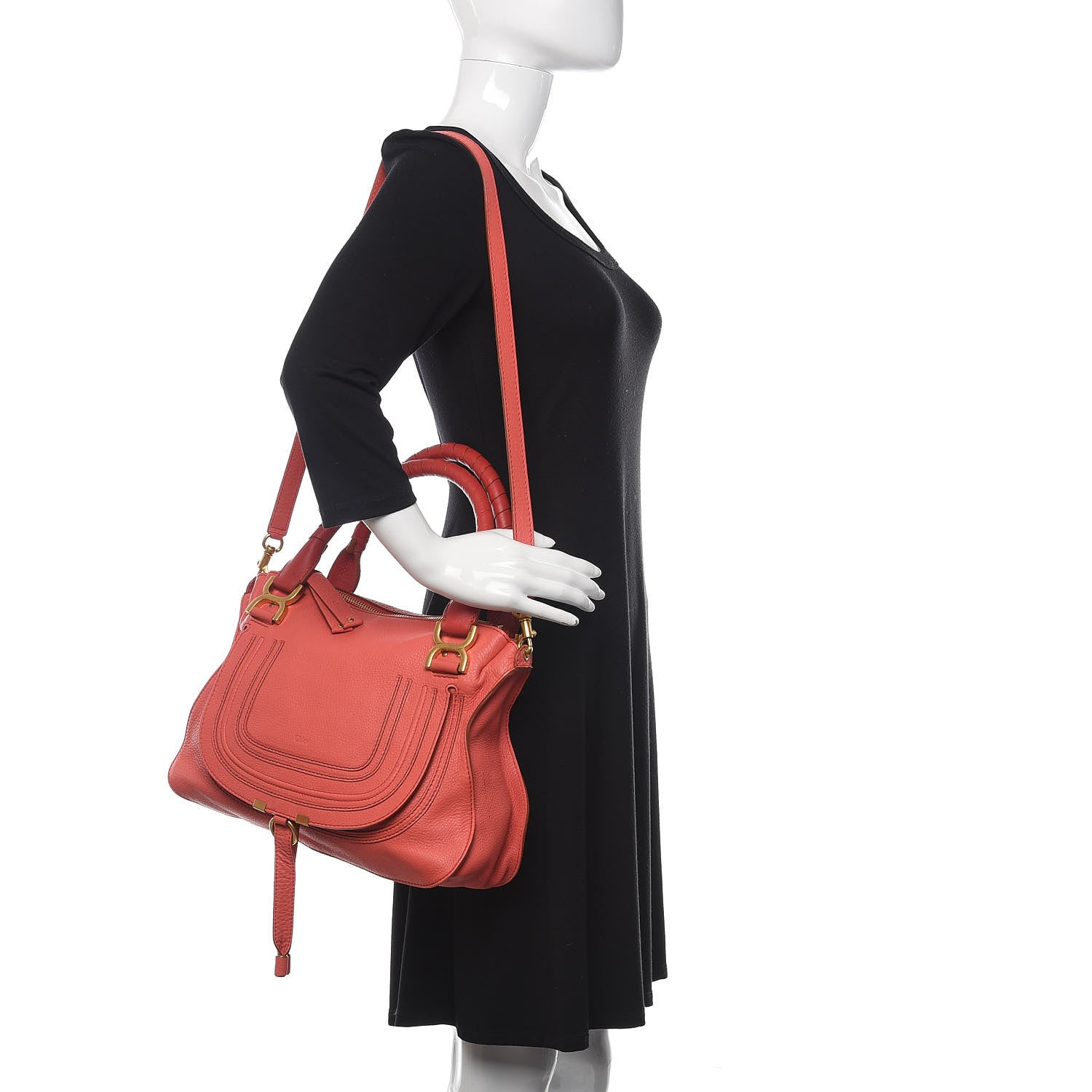 Chloe Calfskin Medium Marcie Satchel Coral Pop 2 of 9