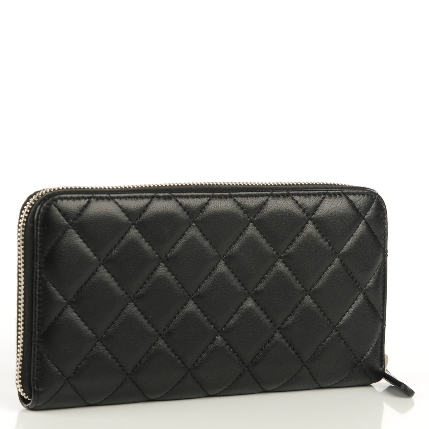 Lambskin Quilted Large Gusset Zip Around Wallet Black