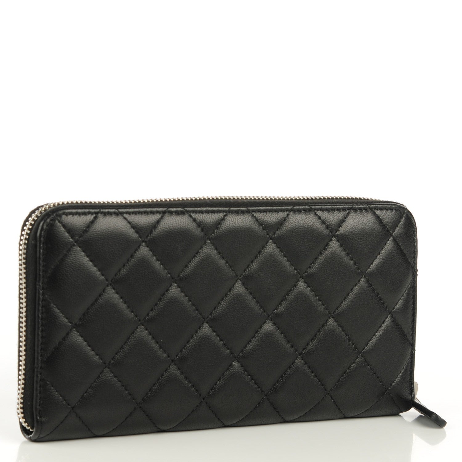 Chanel Lambskin Quilted Large Gusset Zip Around Wallet Black 5 of 8