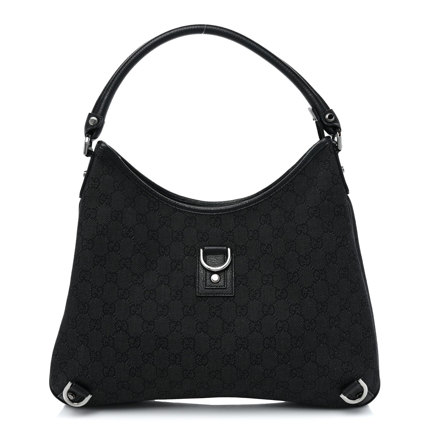 Gucci Denim Monogram Abbey D Ring Hobo Black 1 of 13