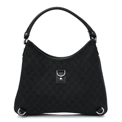 Gucci Denim Monogram Abbey D Ring Hobo Black 1 of 13
