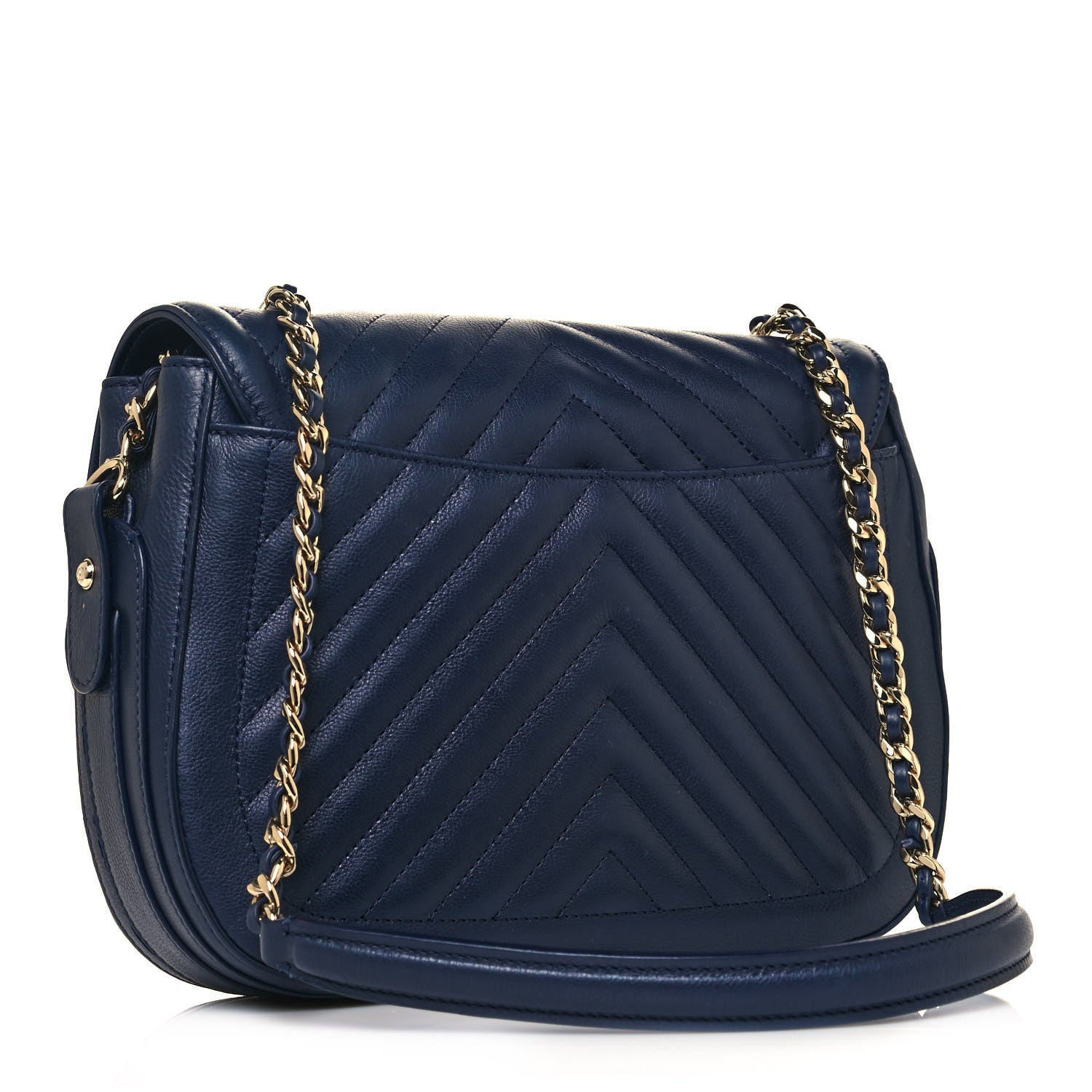 Chanel Calfskin Chevron Quilted Messenger Flap Navy 3 of 20