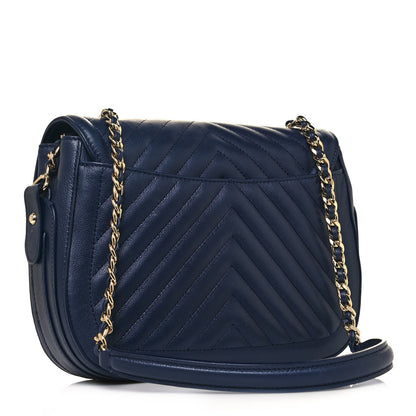 Chanel Calfskin Chevron Quilted Messenger Flap Navy 3 of 20