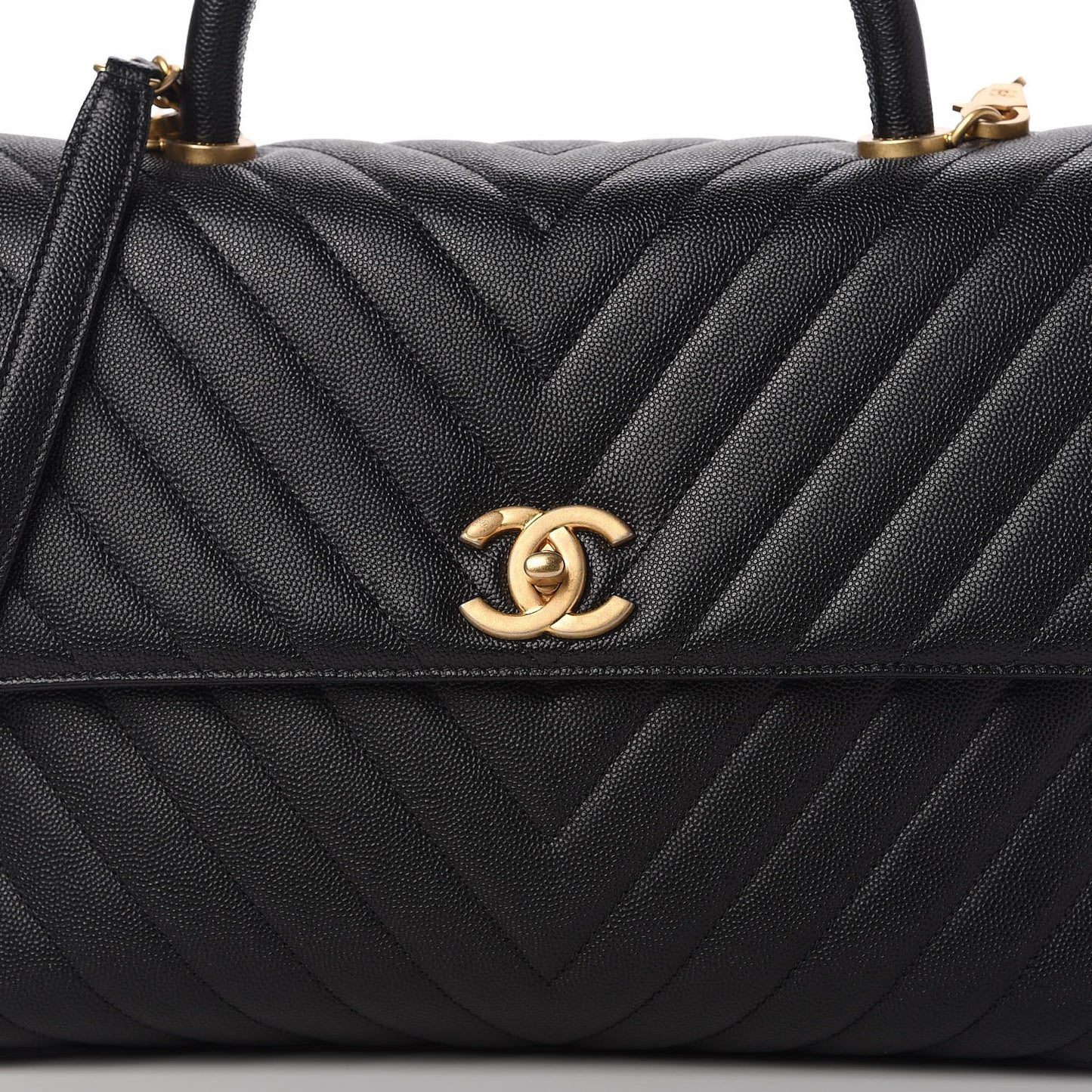Caviar Chevron Quilted Medium Coco Handle Flap Black