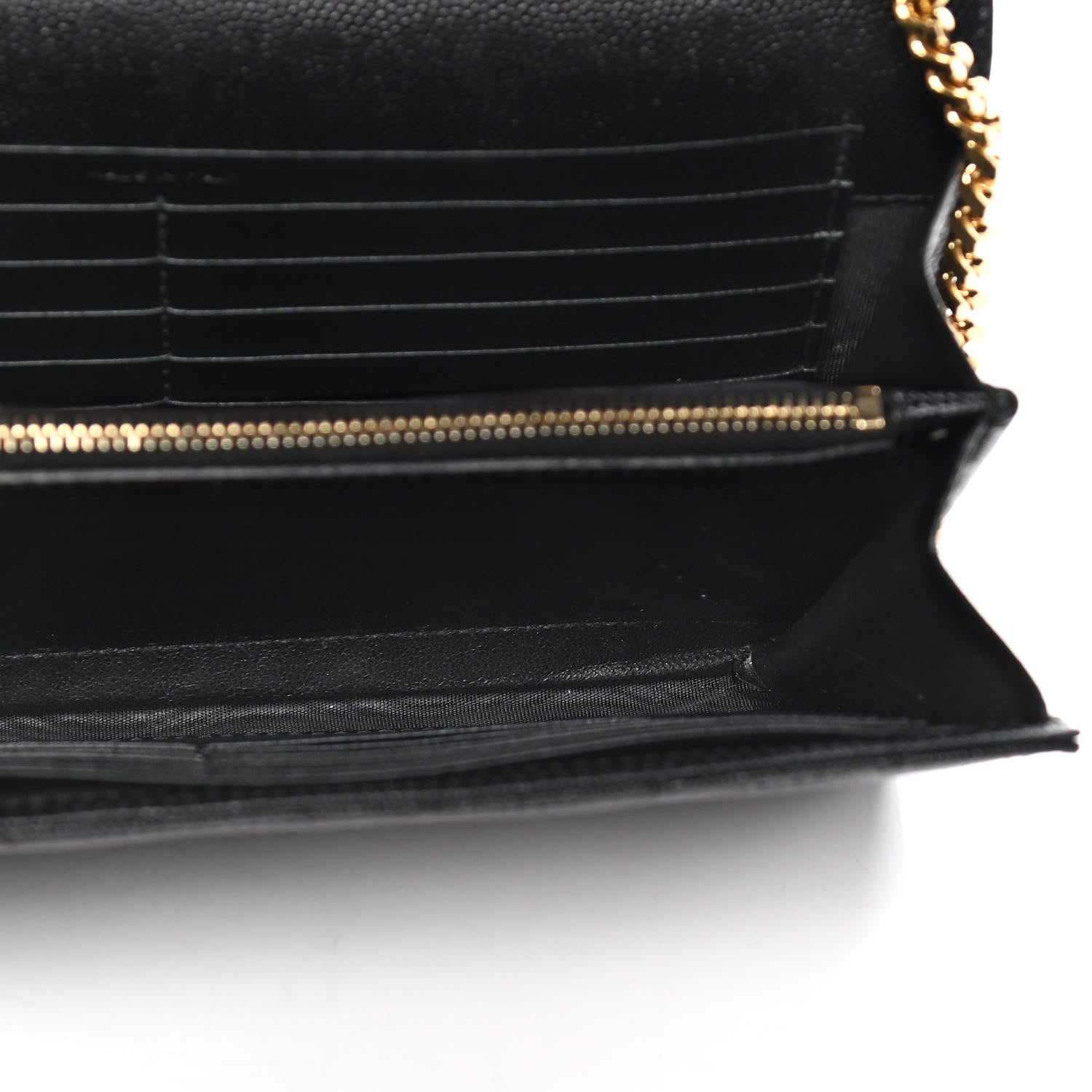 Saint Laurent Grain De Poudre Matelasse Chevron Monogram Chain Wallet Black 7 of 9