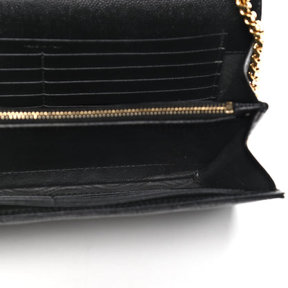 Saint Laurent Grain De Poudre Matelasse Chevron Monogram Chain Wallet Black 7 of 9