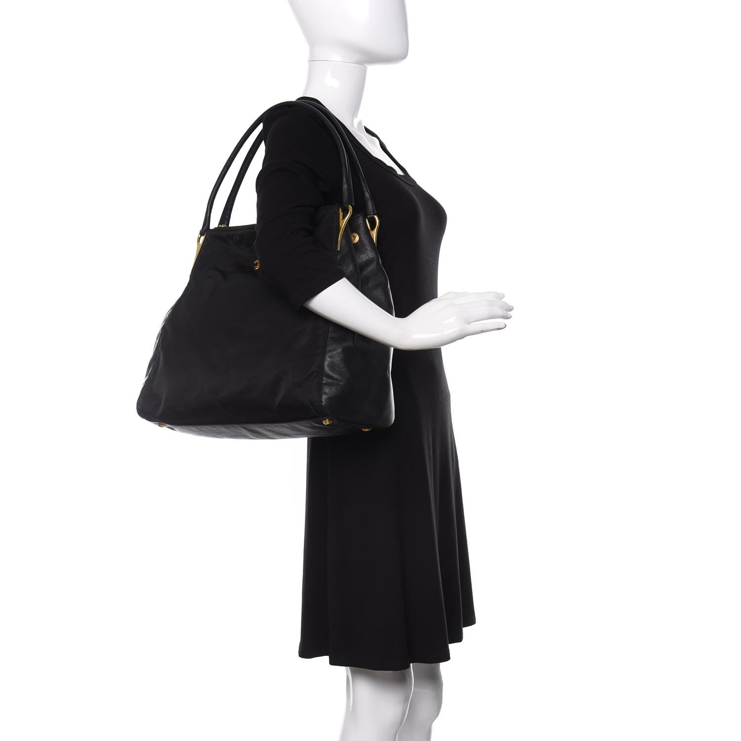 Prada Tessuto Nylon Saffiano Tote Black 2 of 14