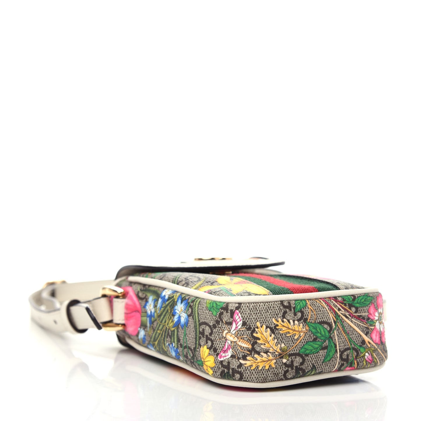 GG Supreme Monogram Flora Web Ophidia Phone Crossbody Bag White