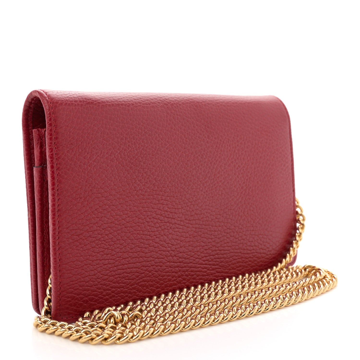 Gucci Dollar Calfskin Mini GG Marmont Chain Wallet Hibiscus Red 3 of 10