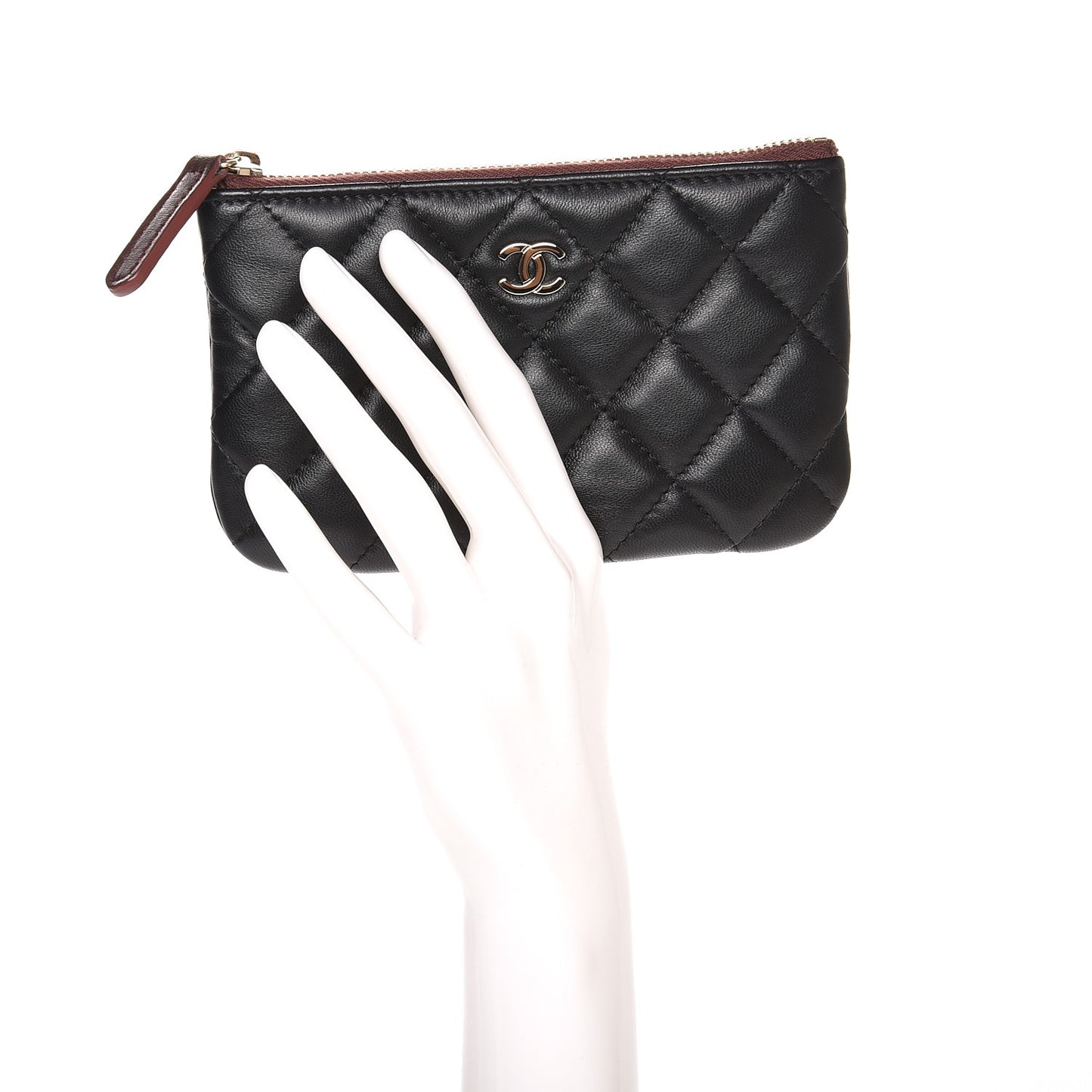 Lambskin Quilted Small Cosmetic Case Black