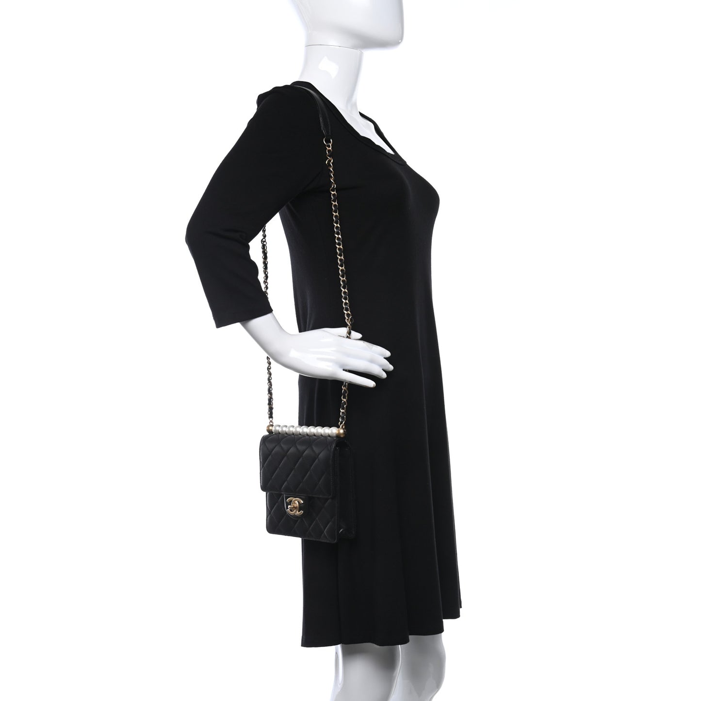 Goatskin Quilted Chic Pearls Flap Black