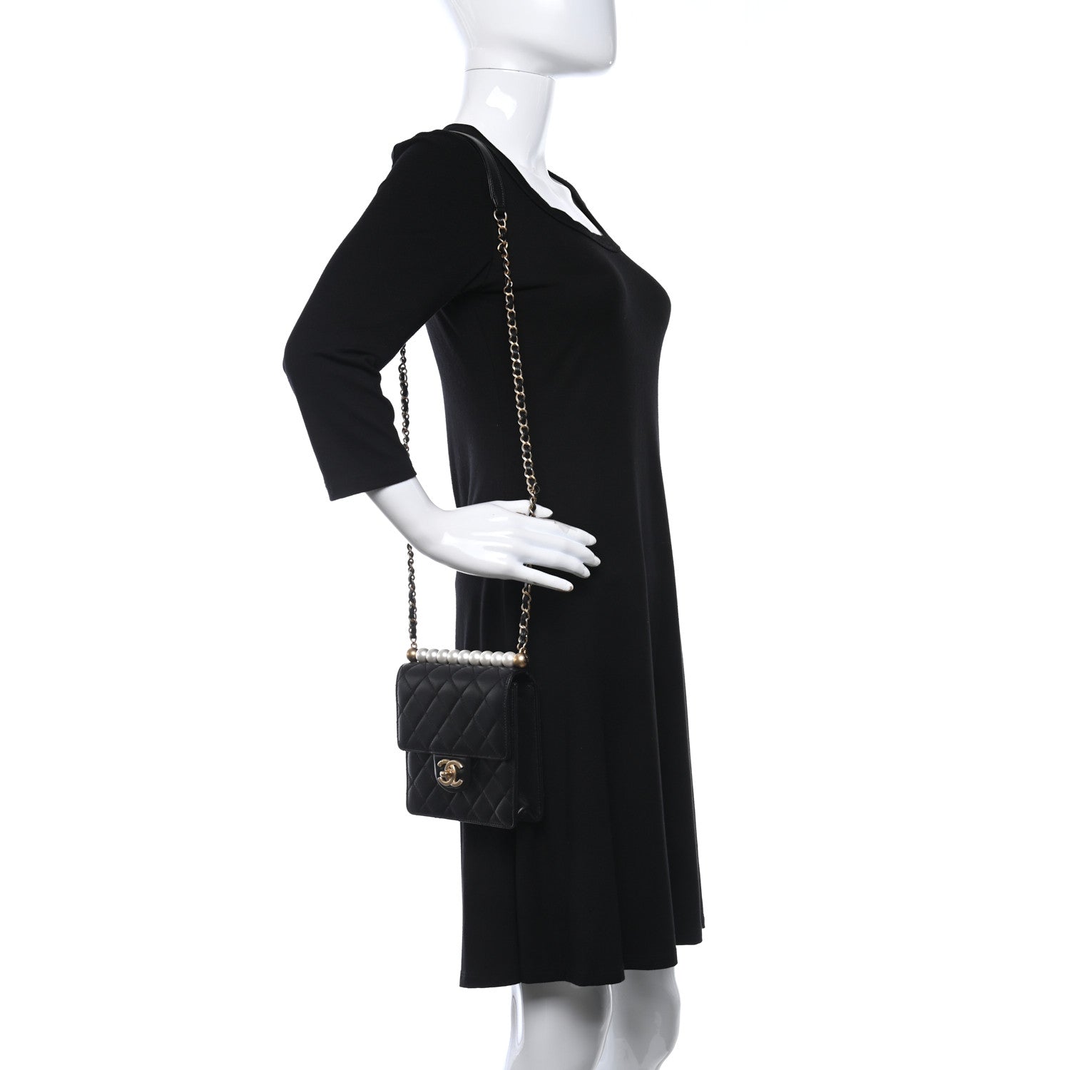 Chanel Goatskin Quilted Chic Pearls Flap Black 2 of 15