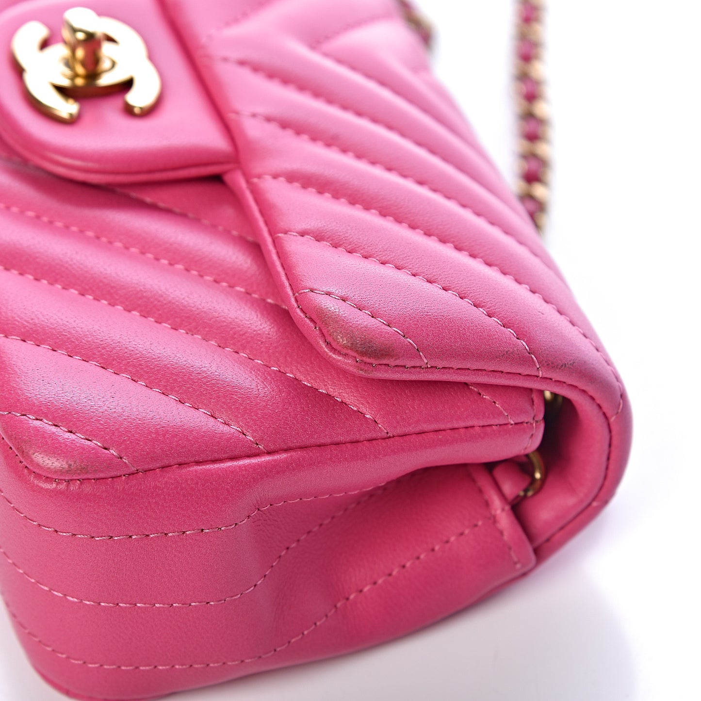 Lambskin Chevron Quilted Extra Mini Rectangular Flap Dark Pink
