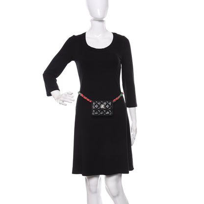 Chanel Shiny Lambskin Ribbon Quilted Flap Belt Bag Black 2 of 12