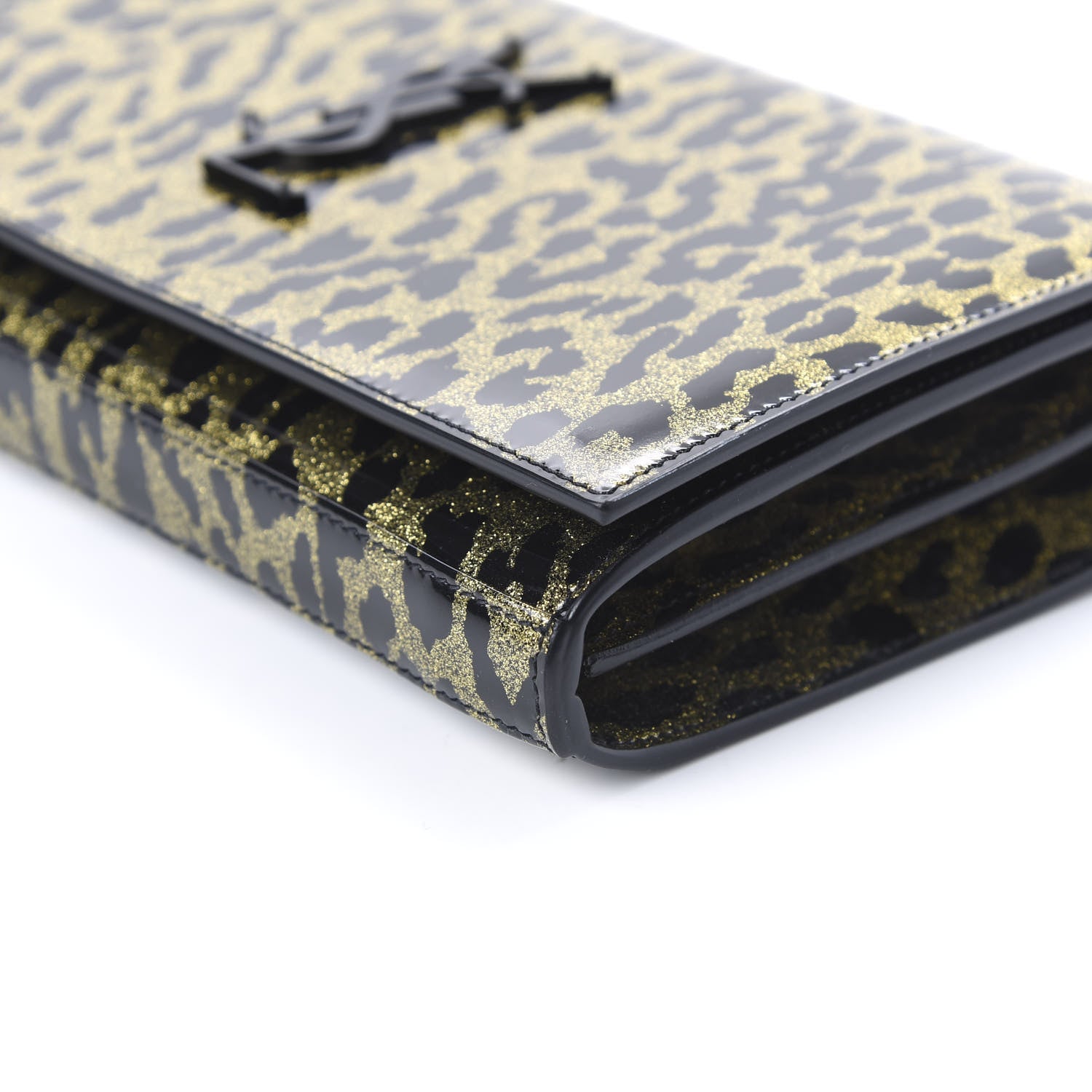 Saint Laurent Patent Leopard Print Monogram Chain Wallet Leopard Black Gold 7 of 9