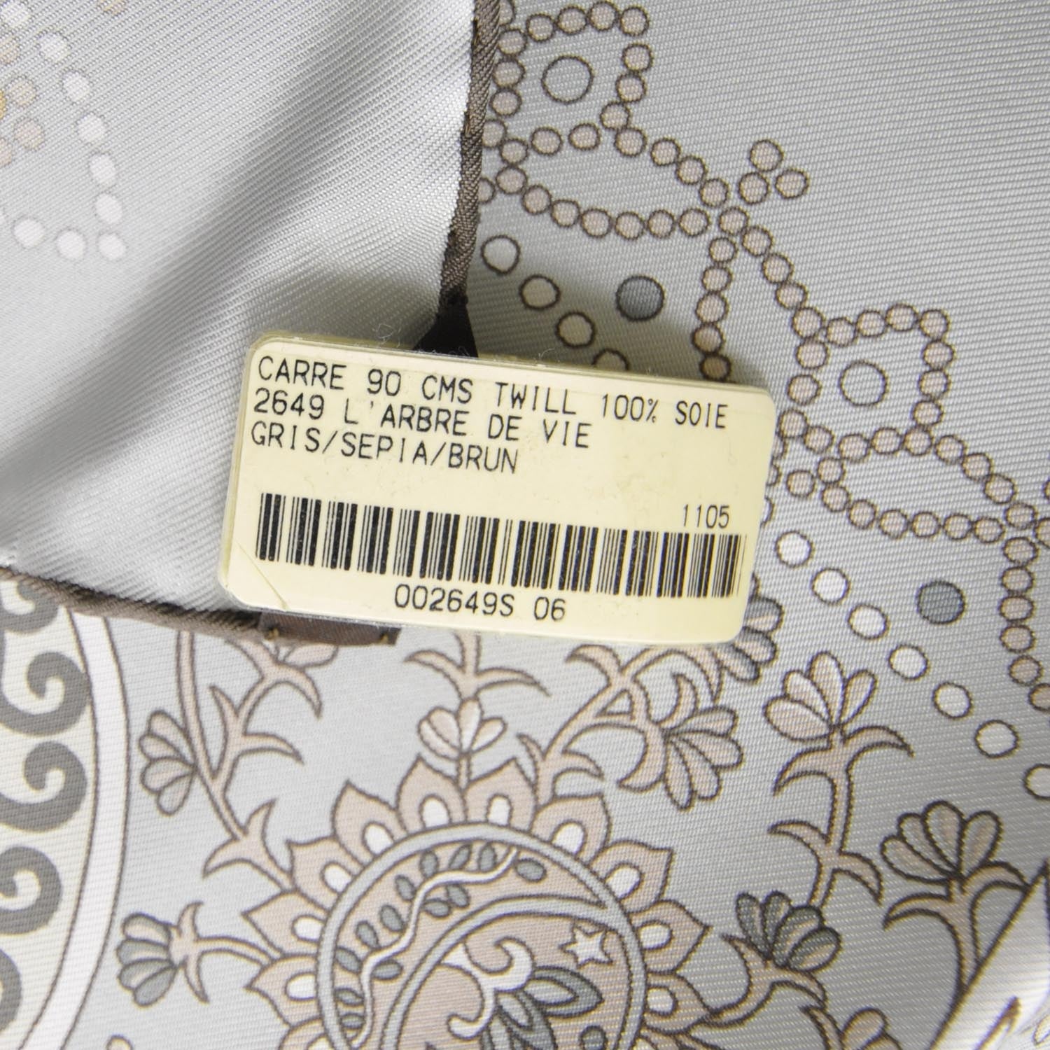 Hermes Silk L Arbre De Vie Scarf 90 Grey 4 of 6