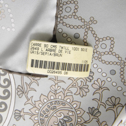 Hermes Silk L Arbre De Vie Scarf 90 Grey 4 of 6