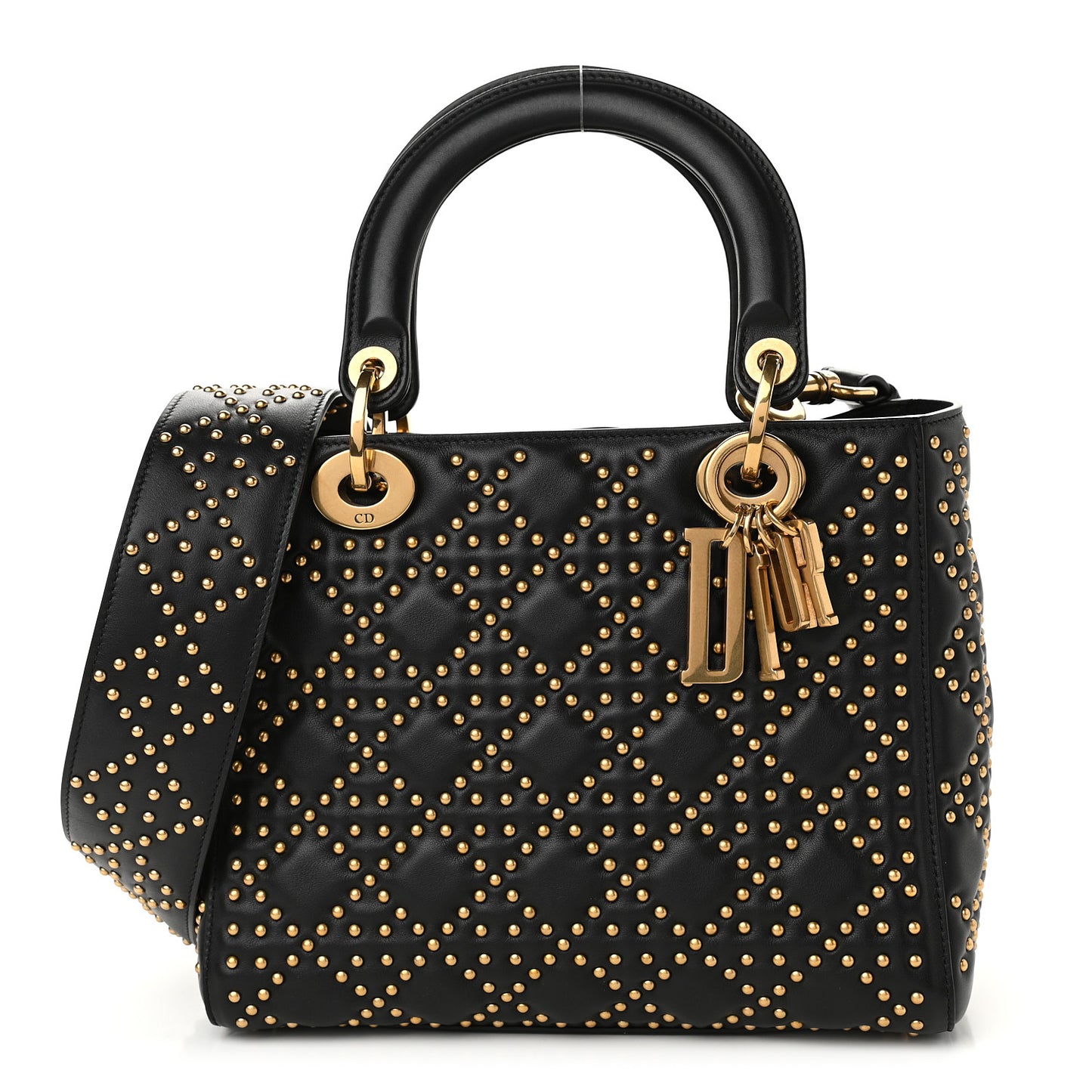 Calfskin Cannage Studded Medium Supple Lady Dior Black