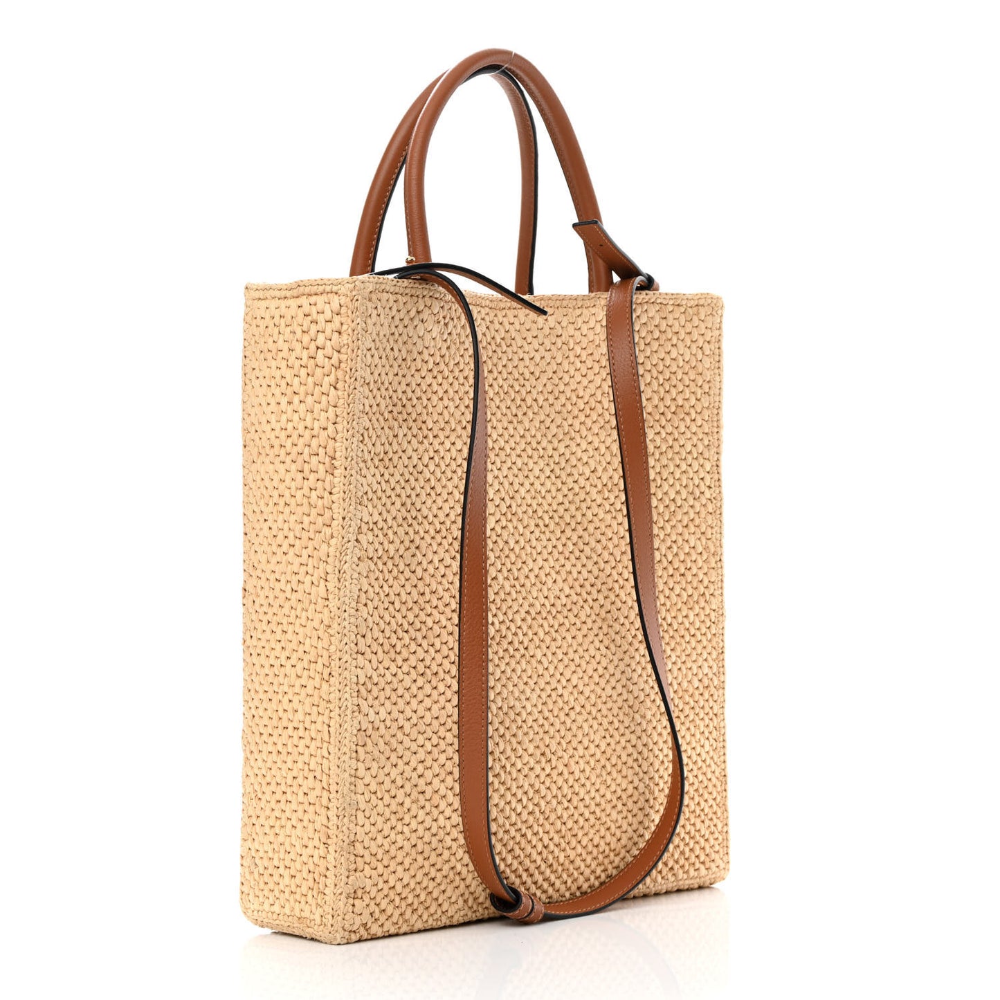 Raffia Calfskin Standard A4 Tote Bag Natural Black