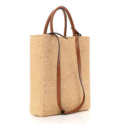 Loewe Raffia Calfskin Standard A4 Tote Bag Natural Black 3 of 9