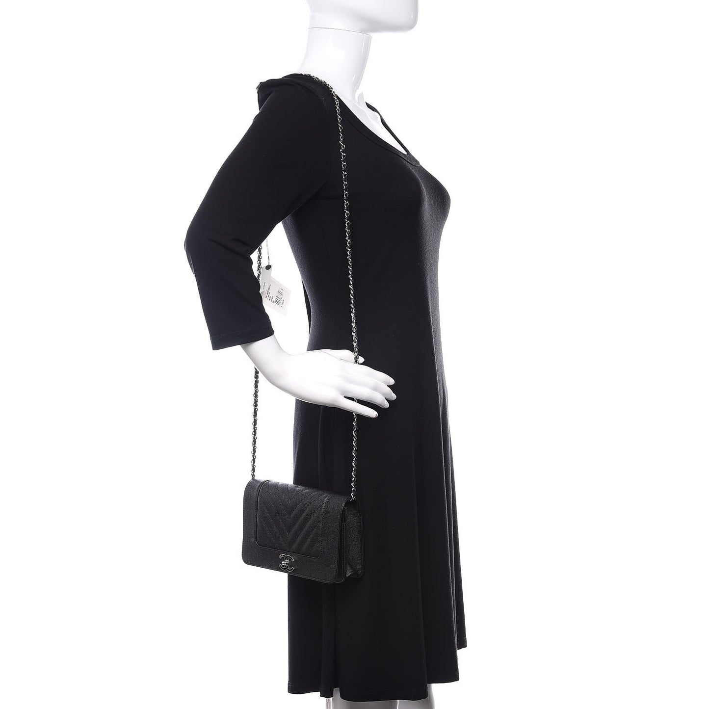 Caviar Chevron Quilted Vintage Mademoiselle Wallet On Chain WOC Charcoal