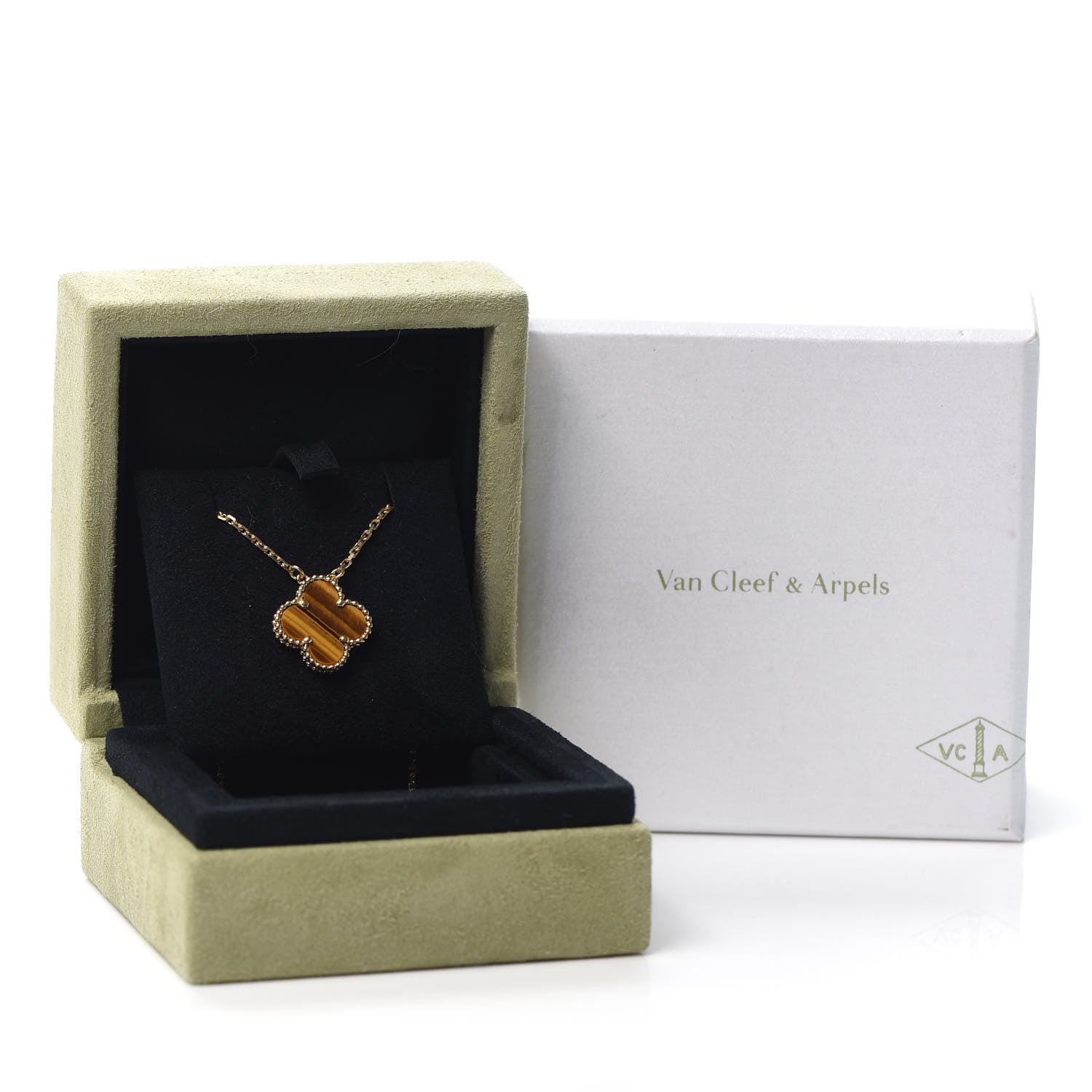 Van Cleef & Arpels 18K Yellow Gold Tiger Eye Vintage Alhambra Pendant Necklace 7 of 7