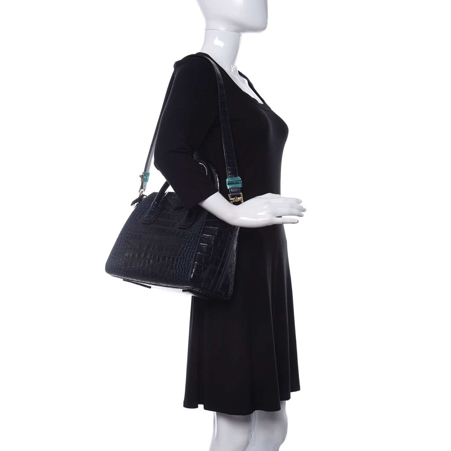 Calfskin Crocodile Embossed Small Antigona Navy