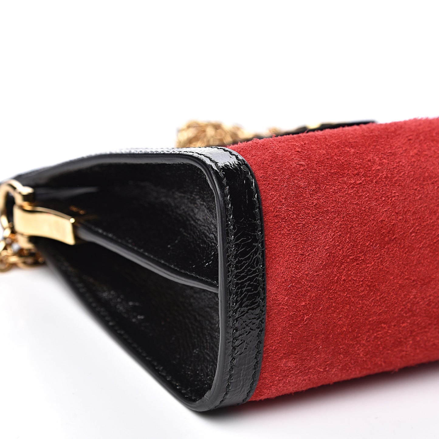 Suede Patent Web Small Ophidia Chain Shoulder Bag Hibiscus Red Black