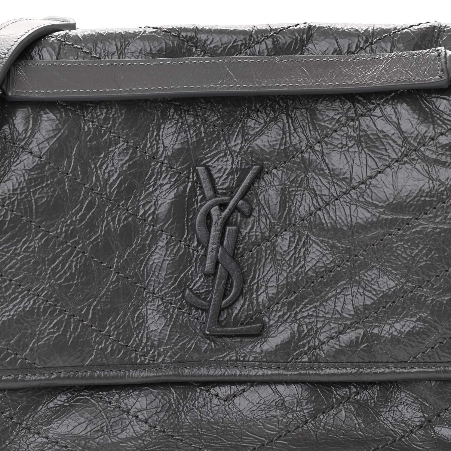 Saint Laurent Crinkled Calfskin Matelasse Monogram Medium Niki Chain Satchel Storm 9 of 11