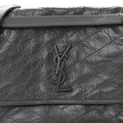 Saint Laurent Crinkled Calfskin Matelasse Monogram Medium Niki Chain Satchel Storm 9 of 11