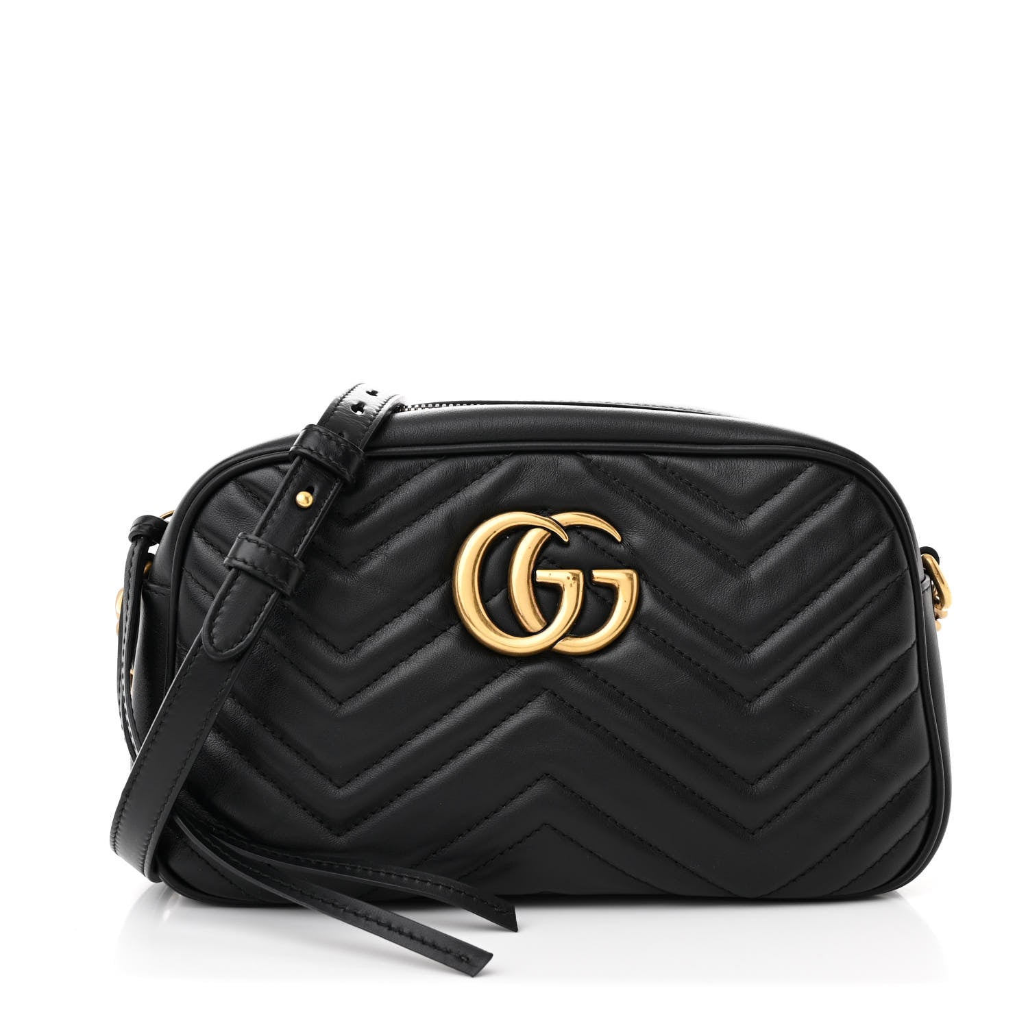 Gucci Calfskin Matelasse Small GG Marmont Chain Shoulder Bag Black 1 of 11