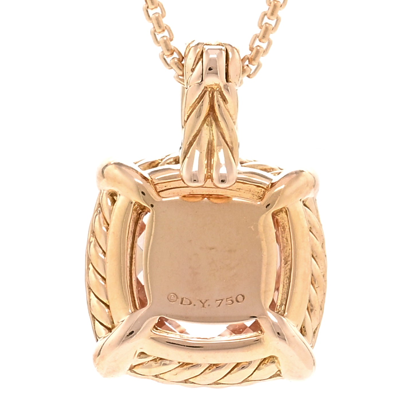 18K Rose Gold Diamond Morganite 9mm Petite Chatelaine Pave Bezel Pendant Necklace