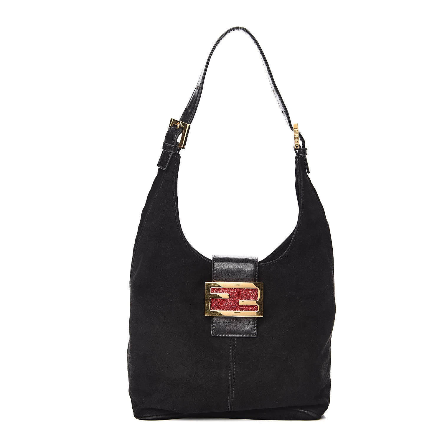 Fendi Suede Glitter Shoulder Bag Black 1 of 13