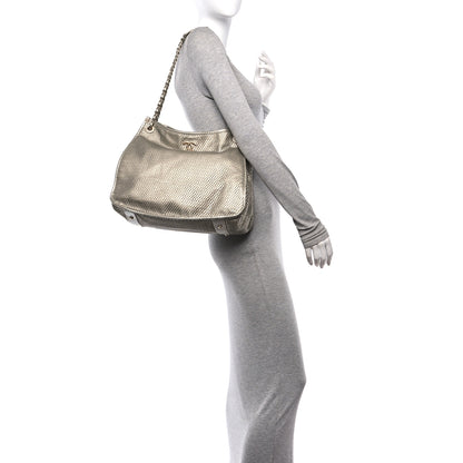 Chanel Metallic Calfskin Perforated Up In The Air Tote Light Gold 2 of 10