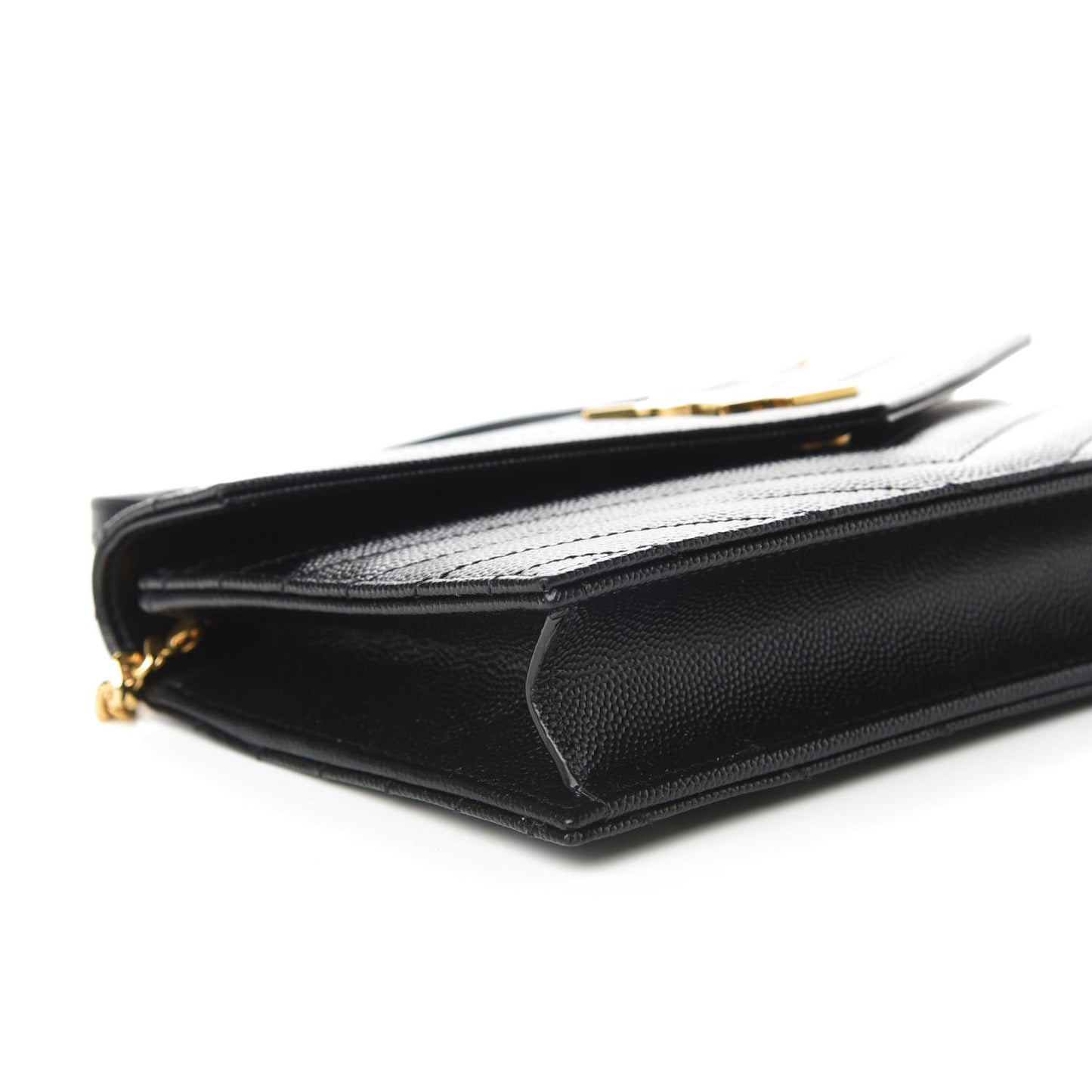 Grain De Poudre Matelasse Chevron Monogram Envelope Chain Wallet Black